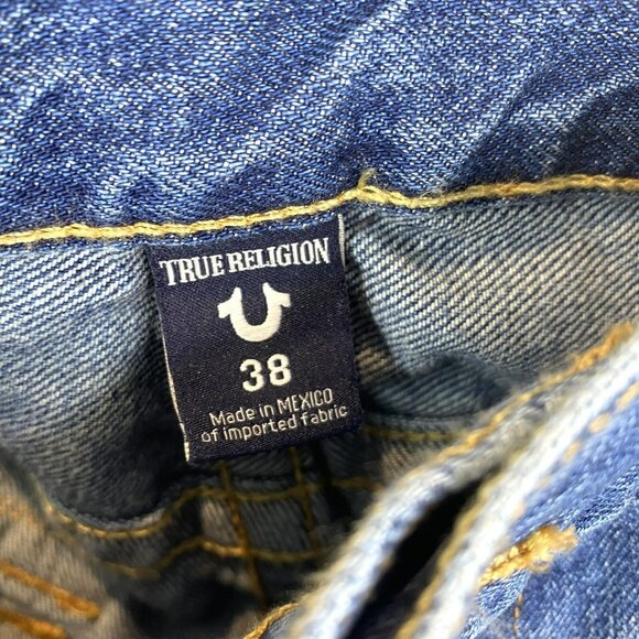 True Religion Jeans Mens 38x33 Geno Relaxed Slim Denim Distressed Flap Pockets - Picture 5 of 5